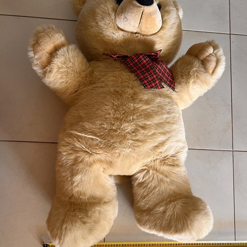 Giant teddy bear with checkered bow, like new