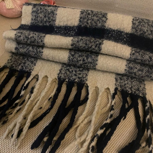 Scarf Large Used, Warm Thick Beige and Blue Zara
