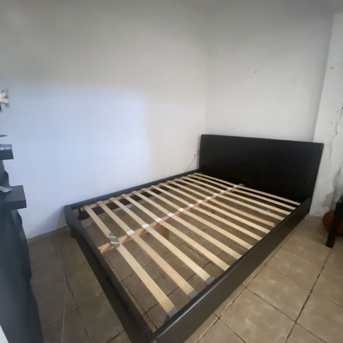 IKEA double leather bed frame with slats