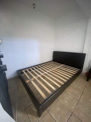 IKEA double leather bed frame with slats