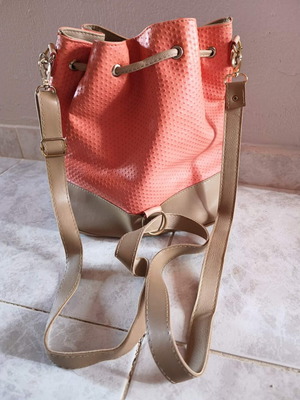 VETA backpack new coral-pink drawstring bag with gold chain