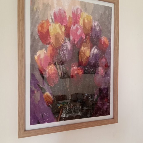 Mosaic frame with tulip design, new, 30x40 cm, wooden border