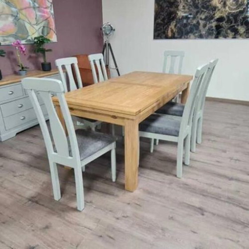 Wooden extendable oak dining table with six chairs new