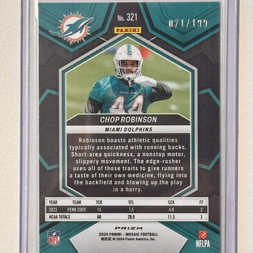 2024 Panini Mosaic Rookies Orange Mosaic Chop Robinson Miami Dolphins