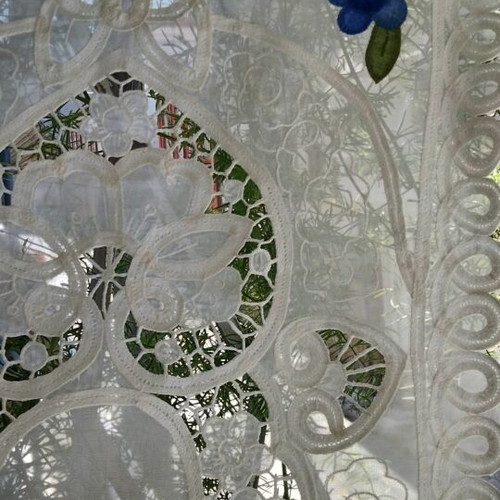 Vintage set of 2 handmade organza table runners with embroidery