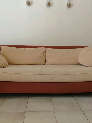 Living room sofa, stools and coffee table set like new by Eleni Natsi