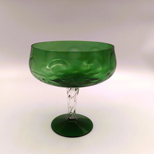 Vintage Mid-Century Italian Blown Glass Compote Bowl Emerald Green
