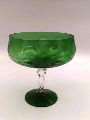 Vintage Mid-Century Italian Blown Glass Compote Bowl Emerald Green