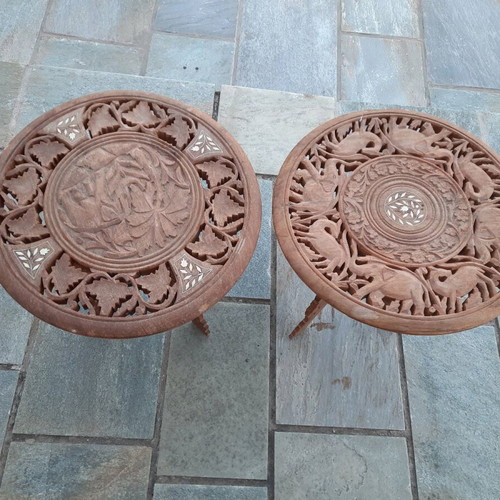 Wooden carved tables like new, set of two