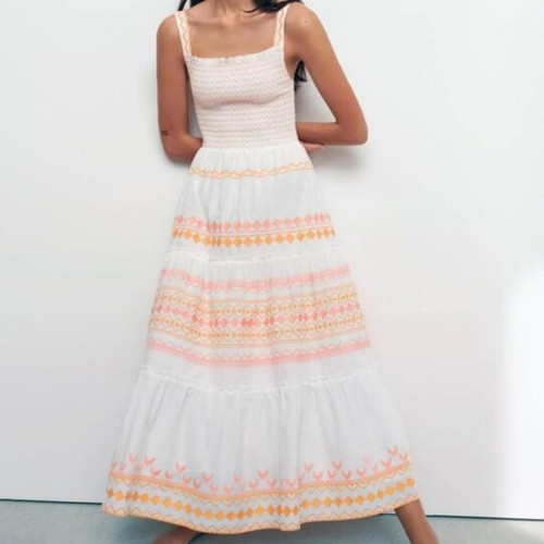 Zara maxi dress medium white and orange, new, resortwear