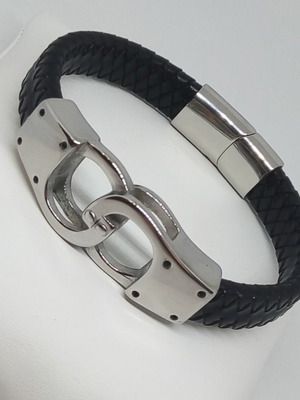 Men's leather bracelet with stainless steel handcuffs new