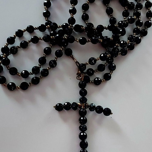 Rosary with black glossy beads like new