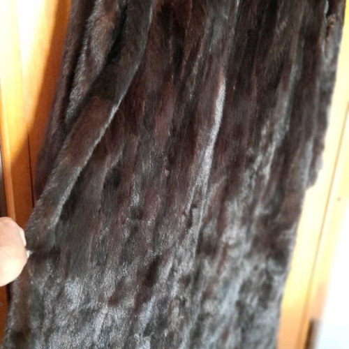 Mink fur coat used, midi length brown-honey, size M