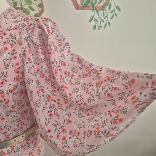 Dress new with bell sleeves, summer, pink multicolor