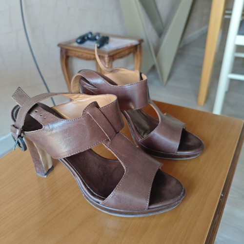 Anna F Leather Sandals Used, Brown, Size 36