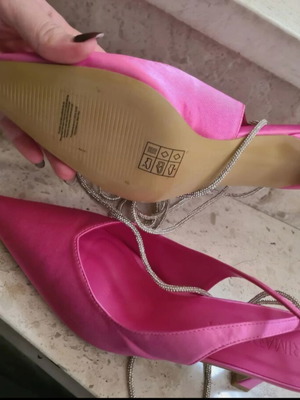 Primadonna satin slingback heels with strass laces new, size 40, pink and silver