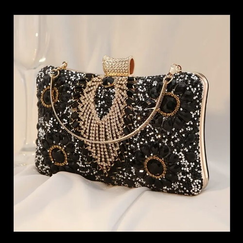 Clutch bag new black and gold beaded women's handheld