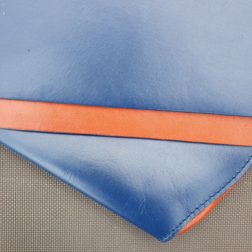 Zara genuine leather envelope clutch bag, blue and orange