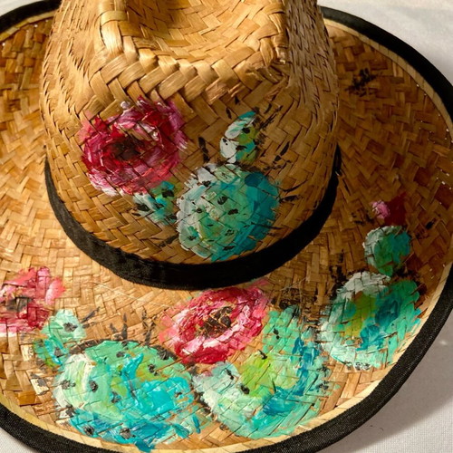 Straw hat women's hand-painted new unworn
