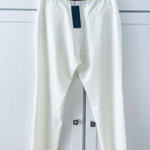 Stelios Koudounaris baggy fabric pants, ecru with black and yellow trim