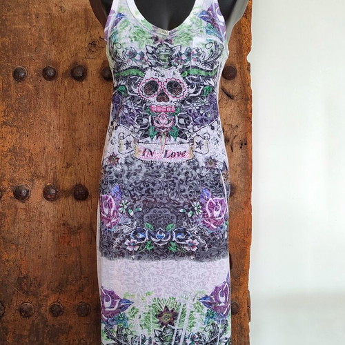 Vintage Y2K tattoo print maxi dress Ed Hardy style, like new