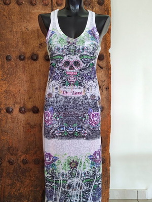Vintage Y2K tattoo print maxi dress Ed Hardy style, like new