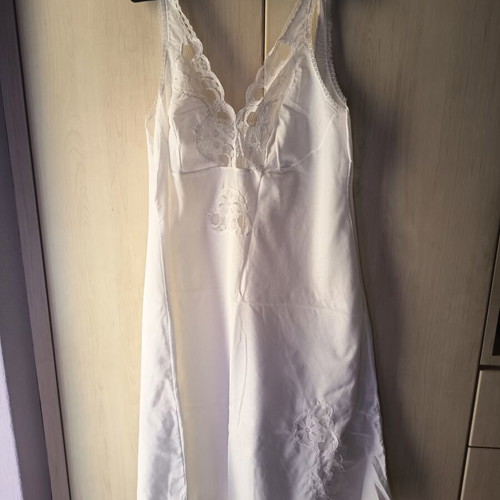 Vintage 60s White Slip Dress with Lace Bust and Hem, New