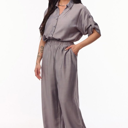 Women's set shirt and pants with elastic waist, new, gray, size XL/XXL