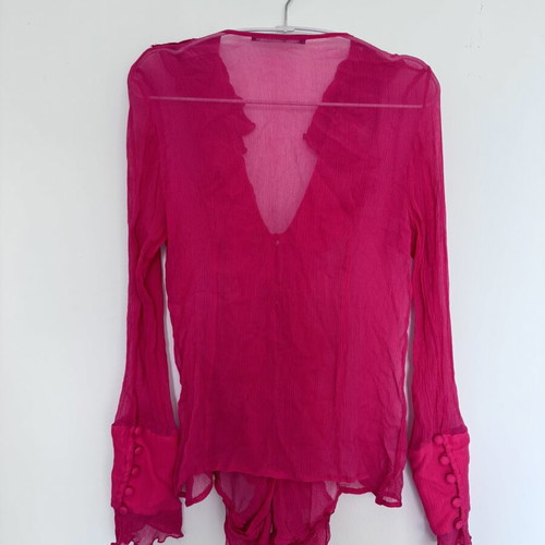 Raxevsky fuchsia see-through blouse with satin camisole like new