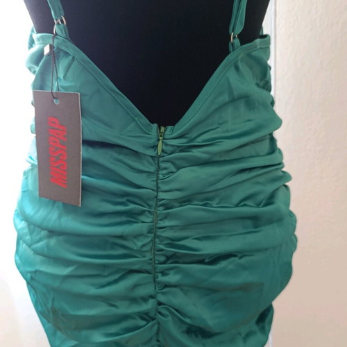 Discodaydream satin ruched strapped mini dress, Miss Pap, size M, new, emerald