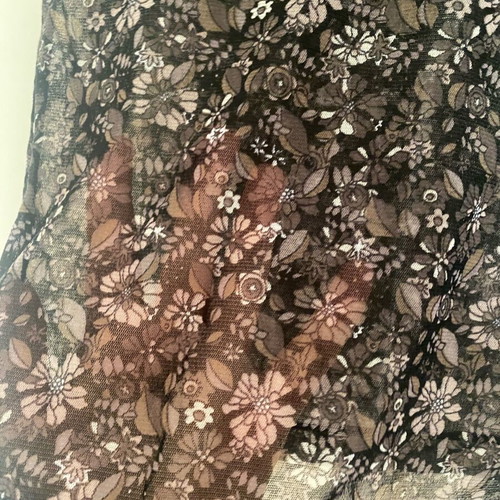 Mexx vintage sheer black floral mesh top with lace trim size S like new