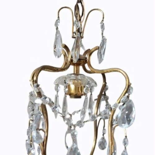 French brass chandelier used with crystals