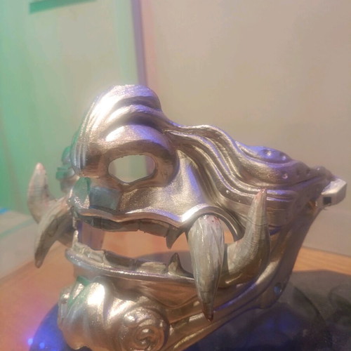 Oni mask 3d printed like new, painted with silver metallic spray