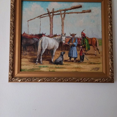 Authentic Hungarian painting with gilded frame by Gross J.