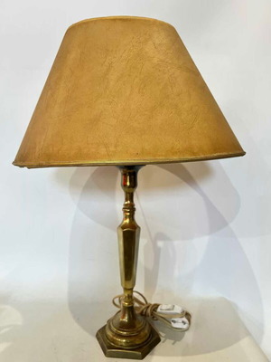 Vintage brass table lamp from 1950s with conical shade, used
