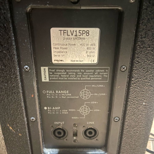Proel TFLV-15P8 passive speaker used 15" 400W made in Italy