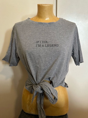 Grey short-sleeve top with waist tie, size S