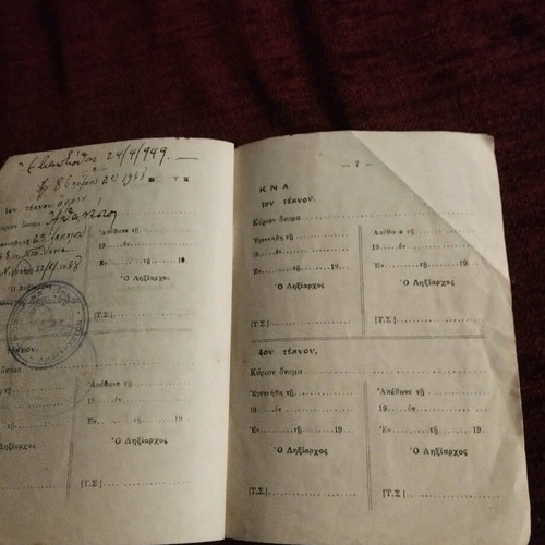 Family Booklet used from Municipality of Nea Ionia 1947