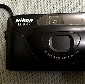 Nikon EF100, φωτογραφική μηχανή με φιλμ & τη θήκη της, Lens 35mm Macro. Film camera.