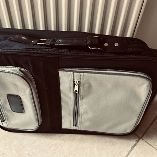 Cabin suitcase new, dark blue and grey, small with wheels