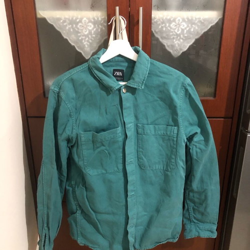 Zara denim jacket used, green and turquoise, size M