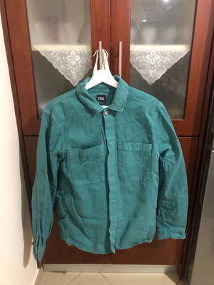 Zara denim jacket used, green and turquoise, size M