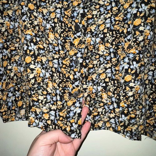 24Colours blouse with floral print, black ochre blue, size 40