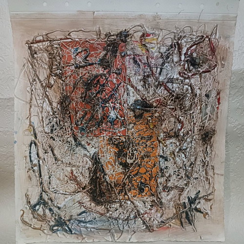 Abstract art custom made, mixed media on cardboard 36x34 cm