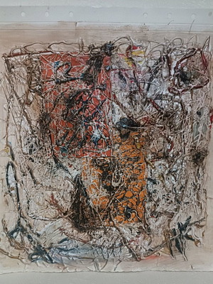 Abstract art custom made, mixed media on cardboard 36x34 cm