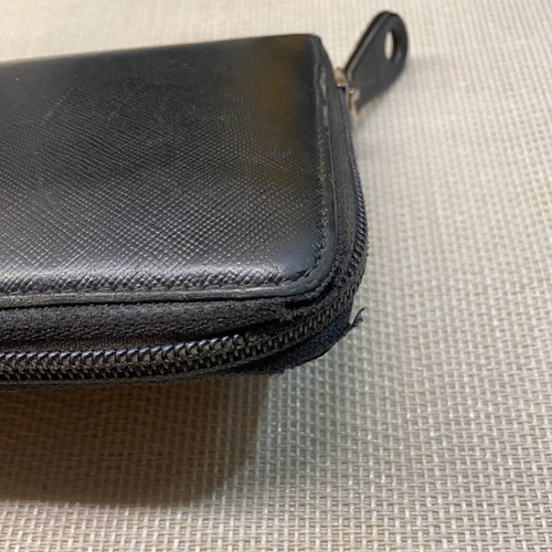 Bally leather wallet used, black, 12 card slots, zip coin pocket