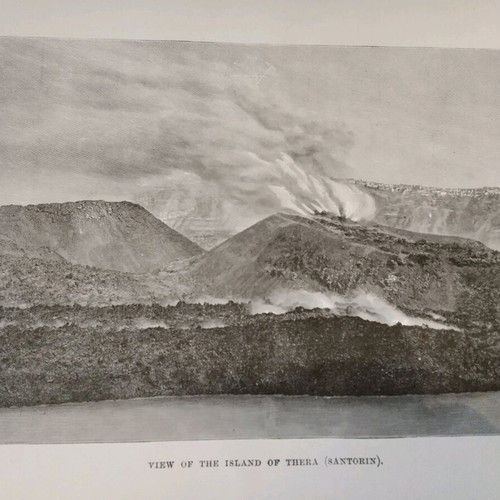 1890 Santorini Volcano Eruption Used Woodcut 25x18cm