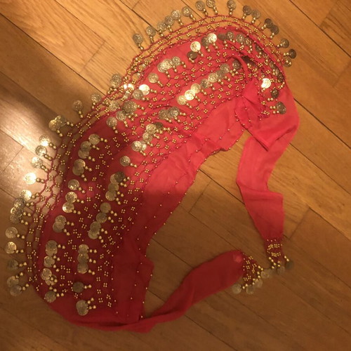 Authentic fuchsia belly dance scarf with 148 gold coins