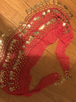 Authentic fuchsia belly dance scarf with 148 gold coins