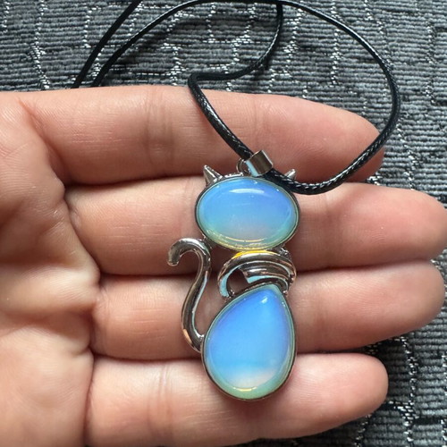 Cat necklace with opal stone new
